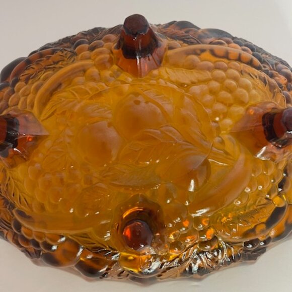 Vintage Indiana Carnival Glass Amber Footed Bowl – 7.75" H x 8.5" W Iridescent D - Picture 6 of 8